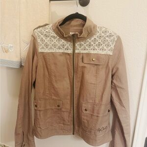 Rip Curl Women's Brown Utility Jacket with Lace Accents